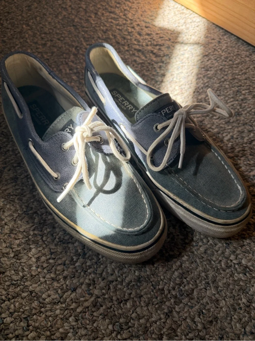 Sperry Men's Navy Canvas Boat Shoes with White Laces